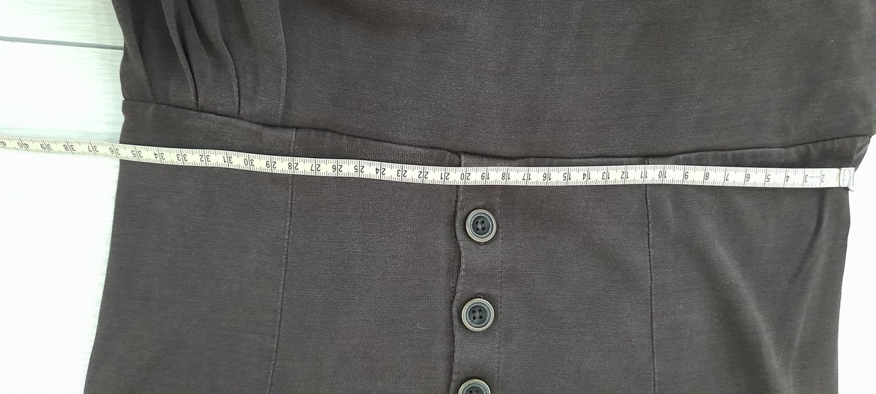 Düğmeli Gri Keten Midi Elbise - Görsel 4