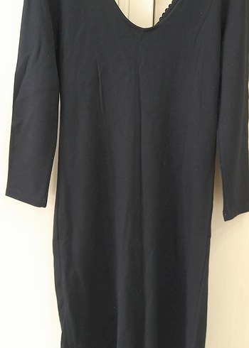 Boncuk İşlemeli Siyah Uzun Kollu V Yaka Elbise - Görsel 3