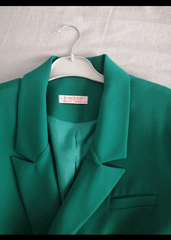 Düğmeli Yeşil Kadın Uzun Blazer Ceket - Görsel 8