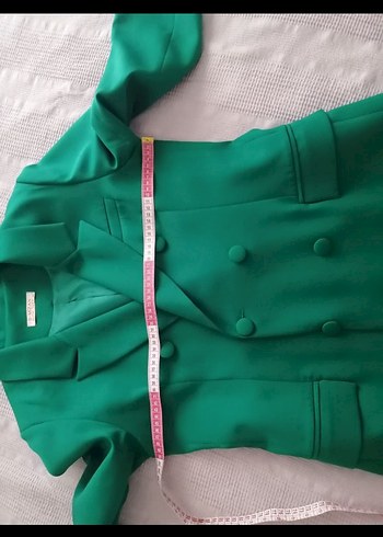 Düğmeli Yeşil Kadın Uzun Blazer Ceket - Görsel 4