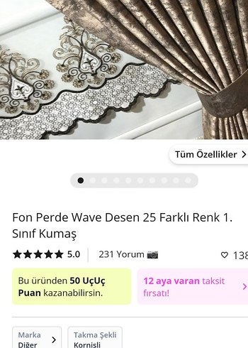 Nakışlı Kahverengi bal köpüğü fon perde - Görsel 2