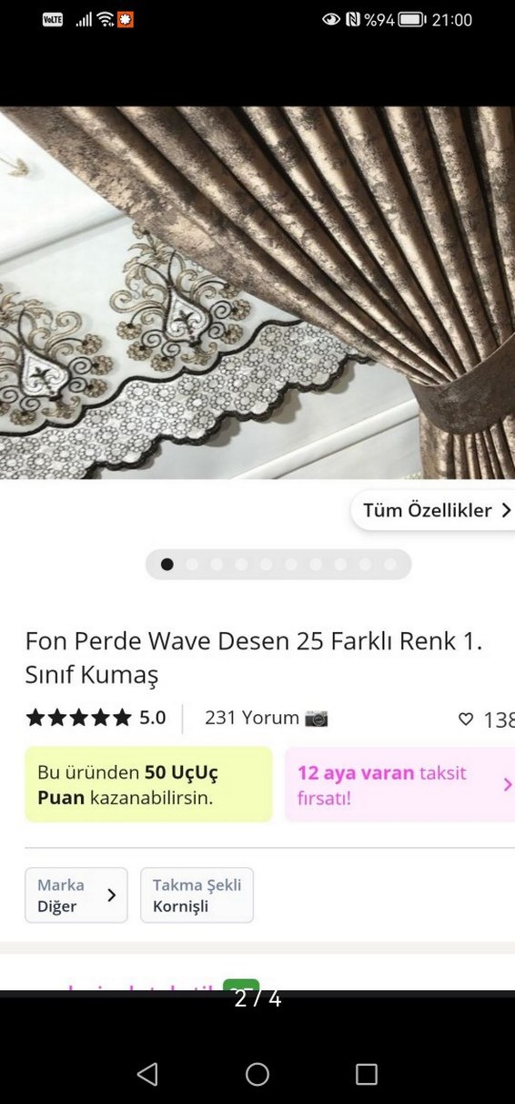 Nakışlı Kahverengi bal köpüğü fon perde - Görsel 2