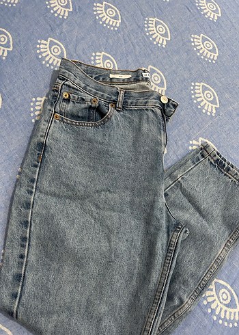 Düğmeli Bol Kesim Midi Kot Pantolon
