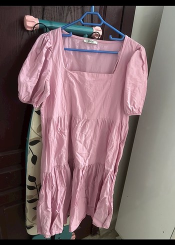 Pembe Midi Rahat Kesim Kadın Elbise