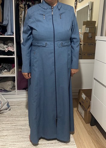 Kadın Uzun Kot Pardösü Fermuarlı - Görsel 2