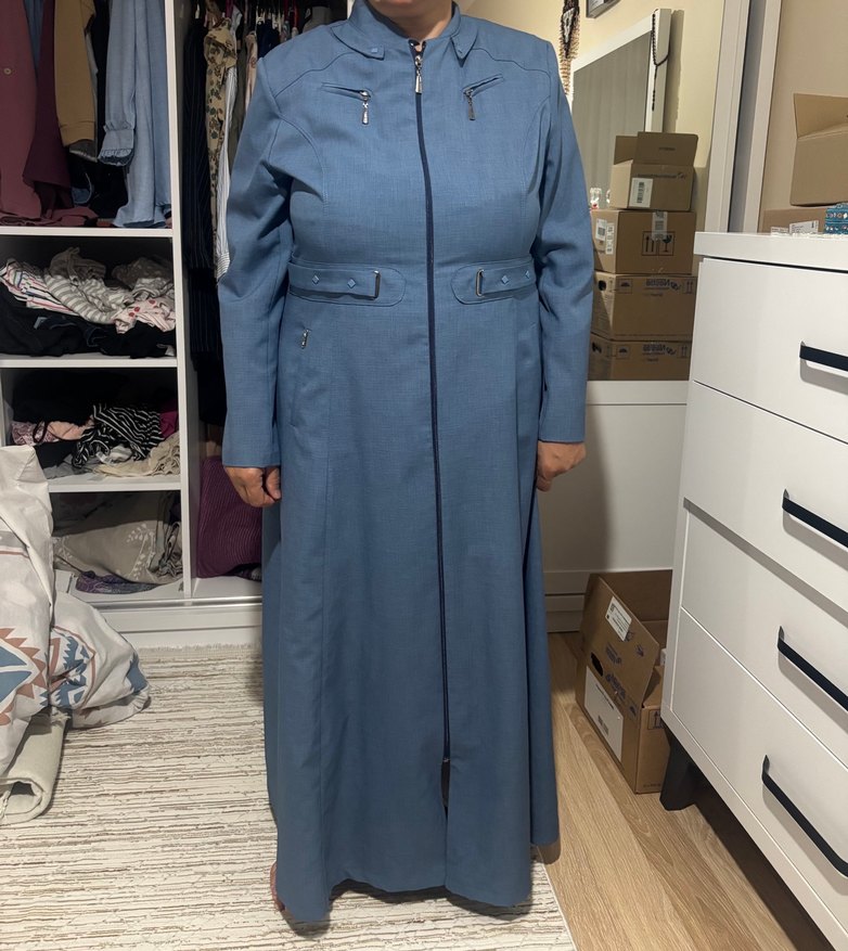 Kadın Uzun Kot Pardösü Fermuarlı - Görsel 2