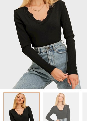 Düğmeli V Yaka Siyah Kadın Kazak - Görsel 2