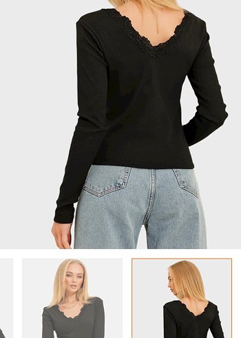 Düğmeli V Yaka Siyah Kadın Kazak - Görsel 3