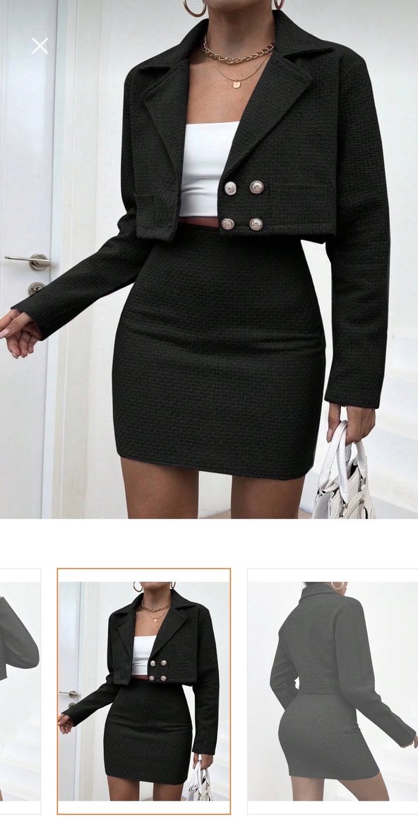 Düğmeli Siyah Mini Kadın Takım Elbise - Görsel 2