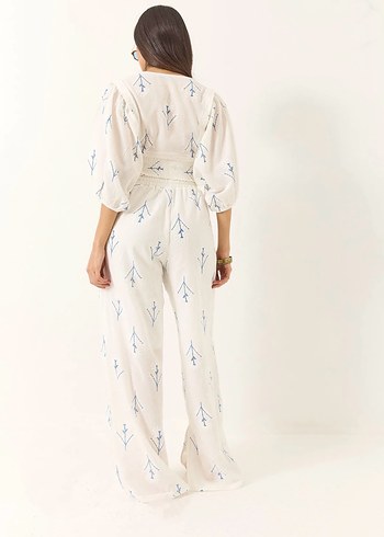 Beyaz Pamuklu V Yaka Tulum - Görsel 2