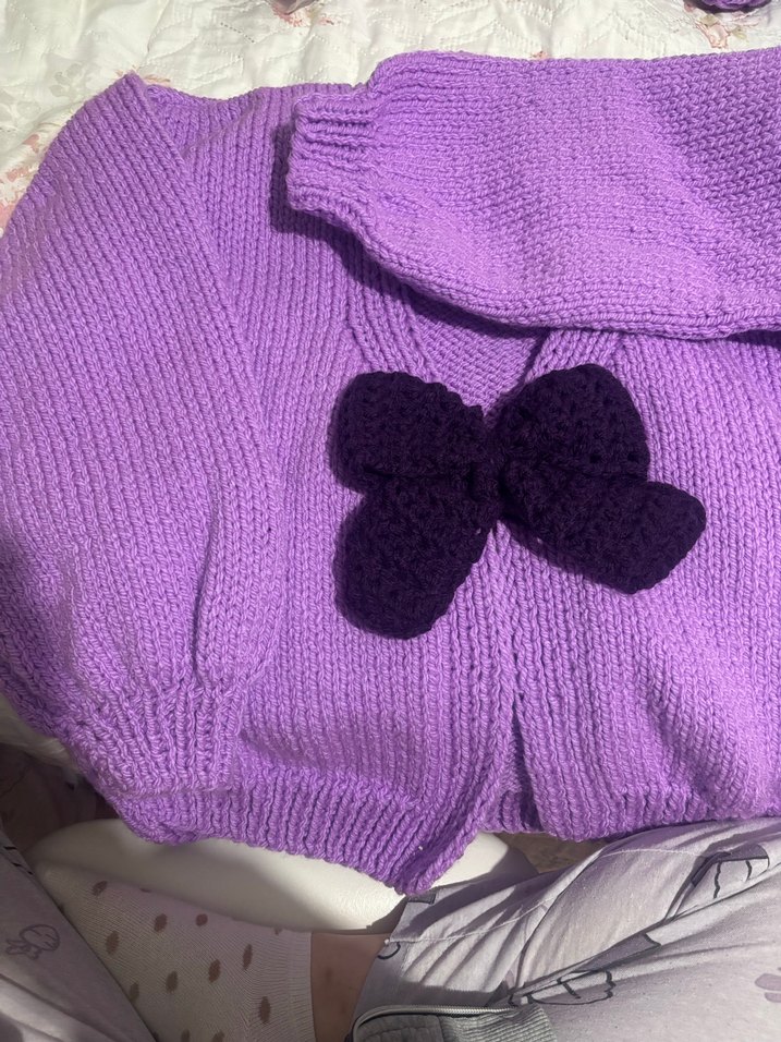 Mor el örgüsü hırka Kız Hırka - Görsel 2