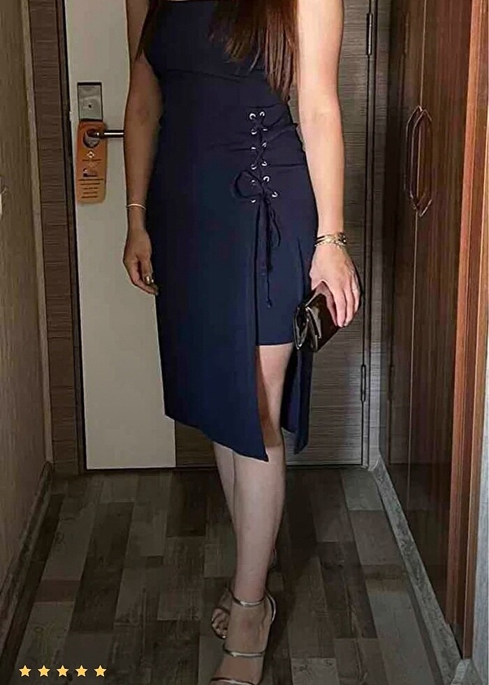 Kare yaka midi Elbise - Görsel 2