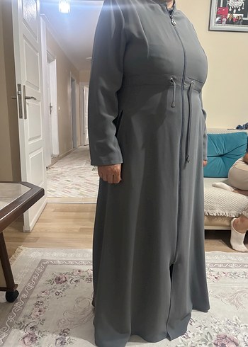 Uzun Gri Kadın Ferace Bol Kesim - Görsel 2