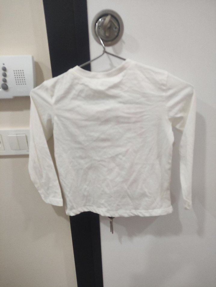 Kız Çocuk Beyaz Uzun Kollu Baskılı Tişört - Görsel 3