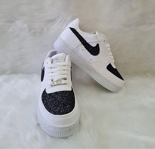 38 Beden siyah Renk Nike Airforce1 Simli Kadın Sneakers