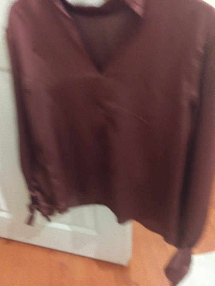 Bordo Saten Kadın Bluz, Uzun Kollu, Salaş - Görsel 3