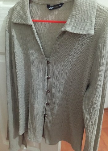 Bej Düğmeli Keten Gömlek - Görsel 4