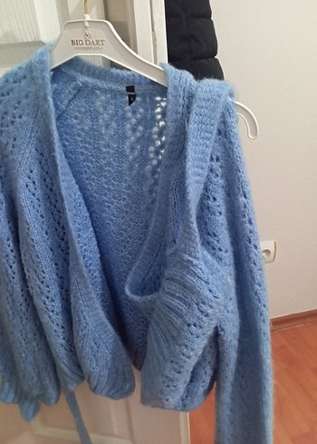 Mavi Örgü Kadın Hırka - Görsel 4