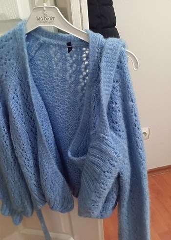 Mavi Örgü Kadın Hırka - Görsel 3