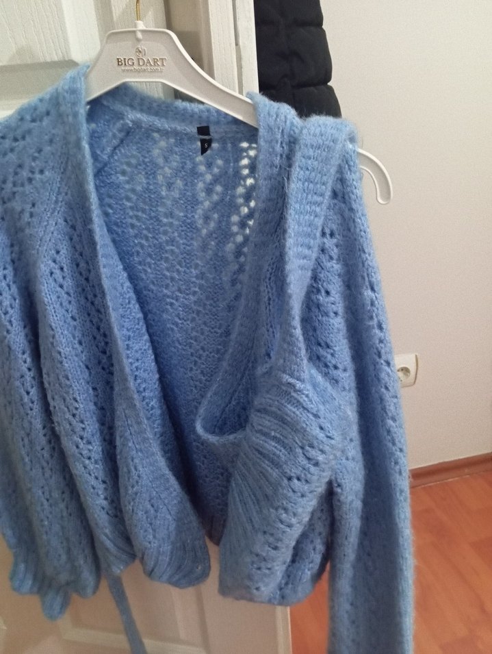 Mavi Örgü Kadın Hırka - Görsel 4