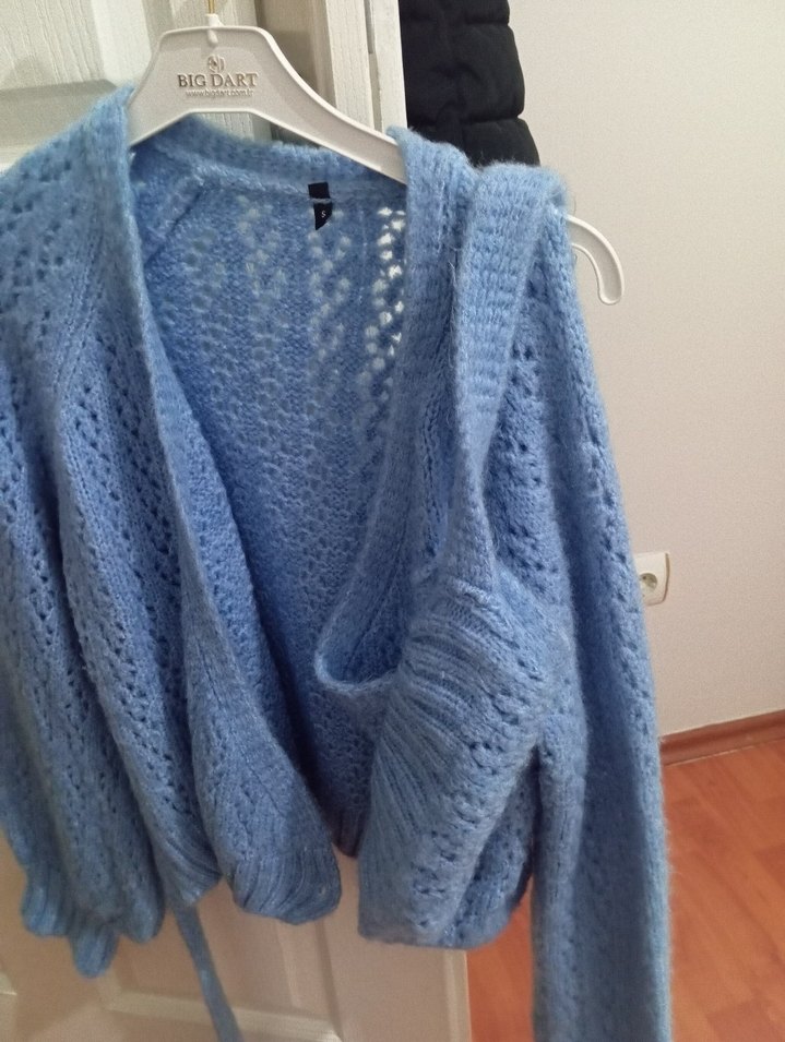 Mavi Örgü Kadın Hırka - Görsel 3