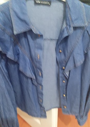 Düğmeli Mavi Kadın Denim Ceket - Görsel 2