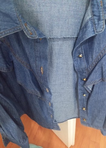Düğmeli Mavi Kadın Denim Ceket - Görsel 4