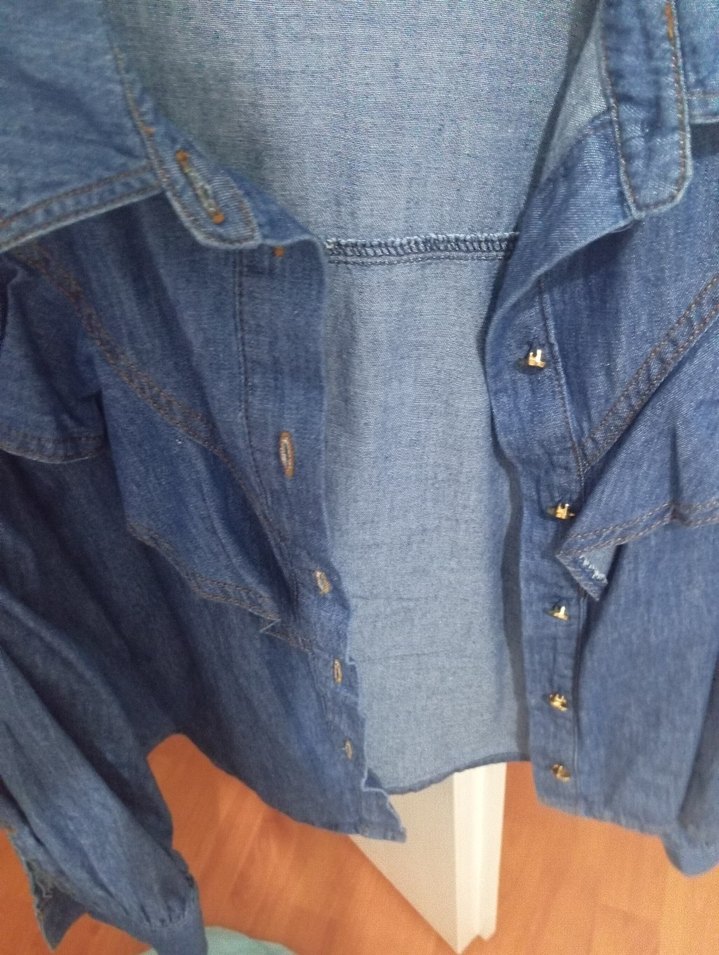 Düğmeli Mavi Kadın Denim Ceket - Görsel 4