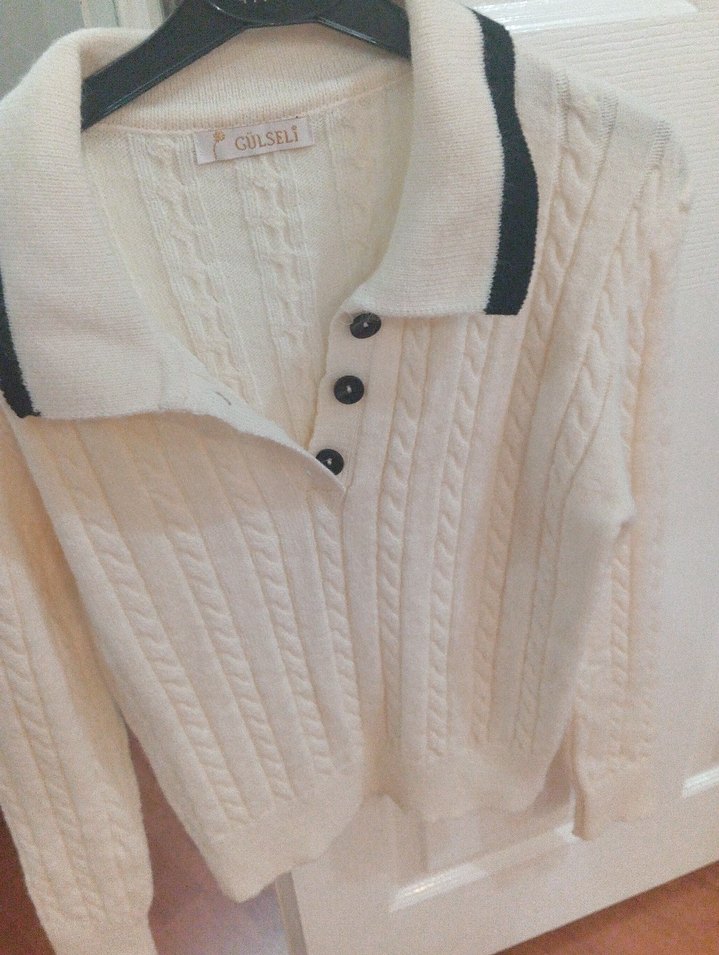 Düğmeli Gri Kadın Triko Kazak - Görsel 2