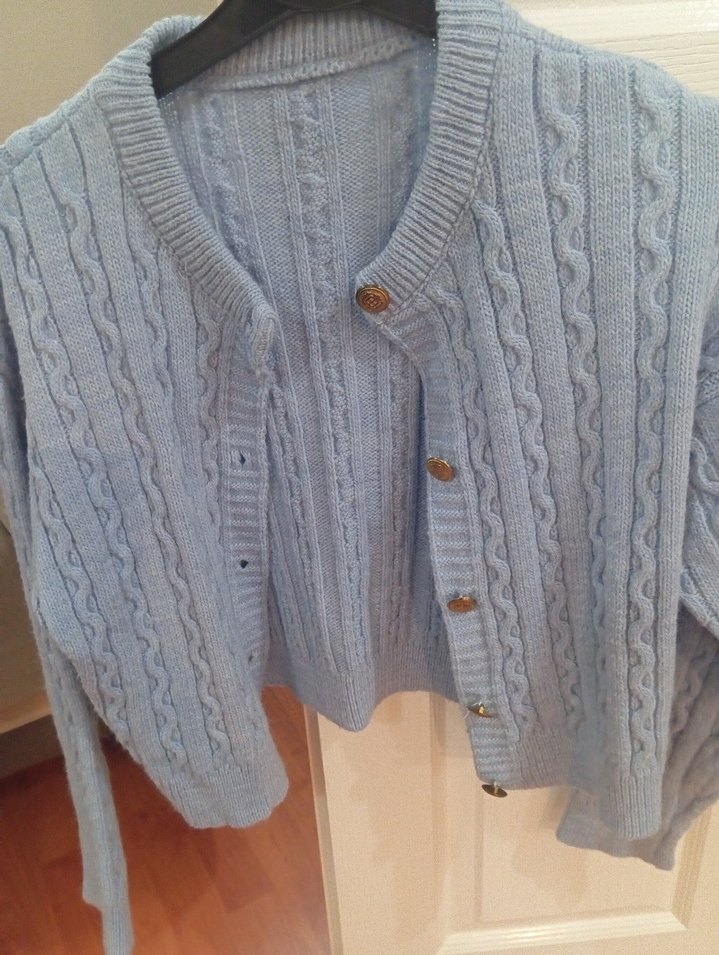 Mavi Örgü Kadın Hırka, Rahat Kesim - Görsel 2