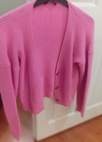 Düğmeli Pembe Kadın Triko Hırka - Görsel 2