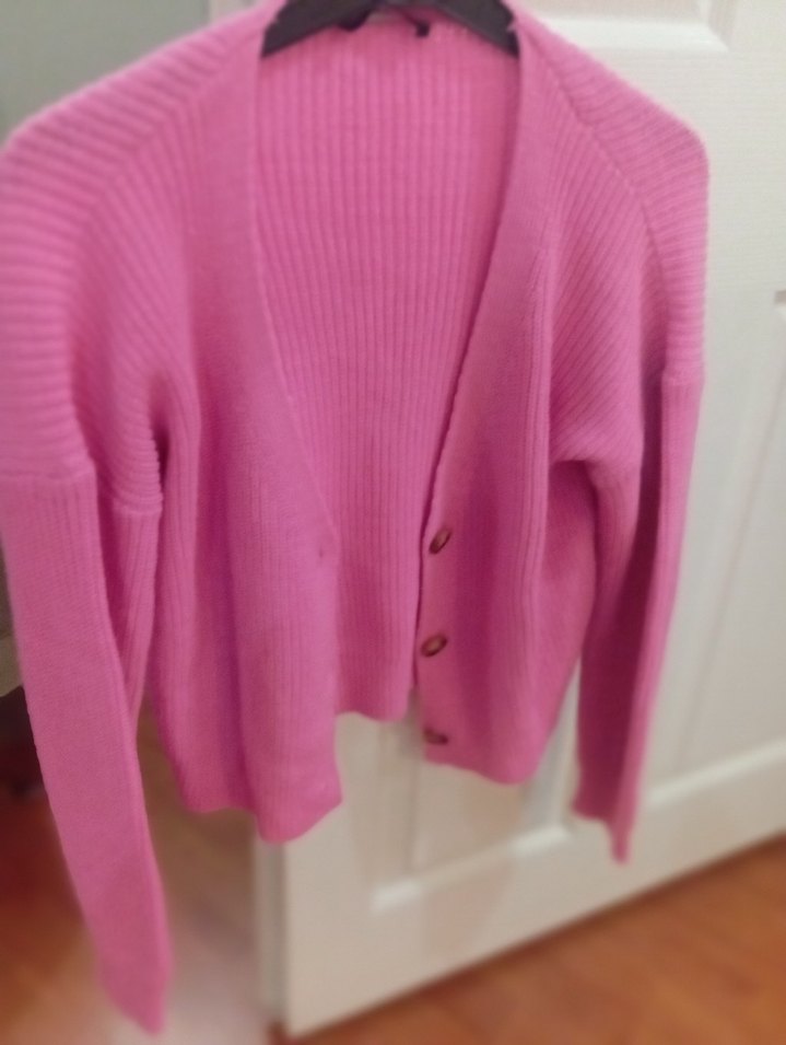 Düğmeli Pembe Kadın Triko Hırka - Görsel 2