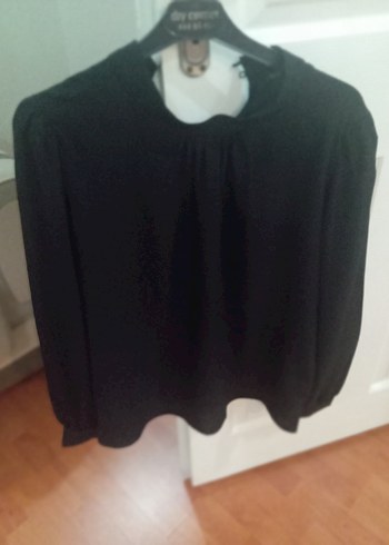 Siyah Uzun Kollu Kadın Bluz şifonlu - Görsel 2