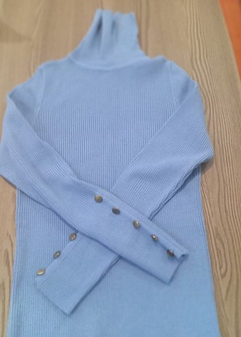 Düğmeli Mavi Boğazlı Triko Kazak - Görsel 2
