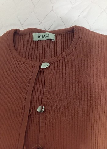 Düğmeli Kahverengi Triko Kadın Hırka - Görsel 3