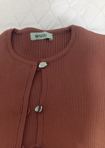 Düğmeli Kahverengi Triko Kadın Hırka - Görsel 2