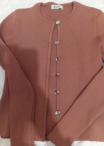 Düğmeli Kahverengi Triko Kadın Hırka - Görsel 4