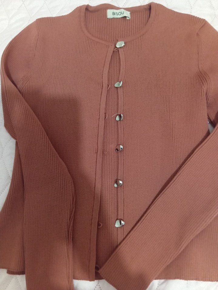 Düğmeli Kahverengi Triko Kadın Hırka - Görsel 4