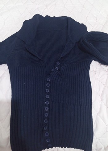 Düğmeli Lacivert Kadın Triko Kazak - Görsel 2