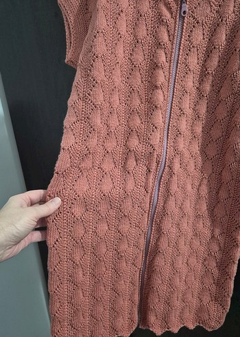 Bohem V Yaka Uzun Kahverengi Örgü Hamile Yeleği - Görsel 2