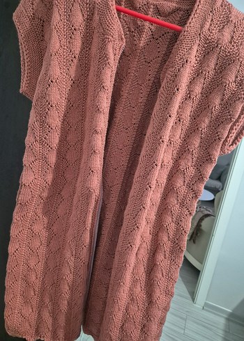 Bohem V Yaka Uzun Kahverengi Örgü Hamile Yeleği - Görsel 3