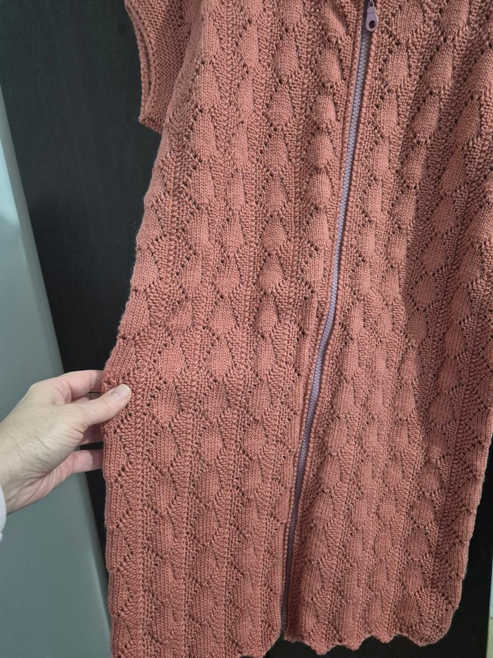 Bohem V Yaka Uzun Kahverengi Örgü Hamile Yeleği - Görsel 2