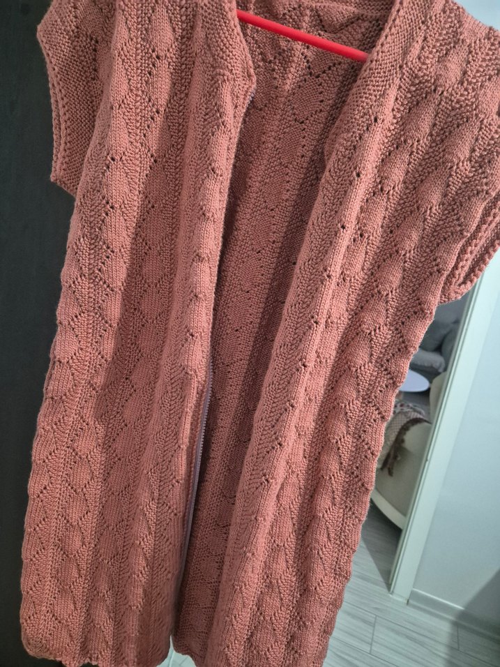 Bohem V Yaka Uzun Kahverengi Örgü Hamile Yeleği - Görsel 3