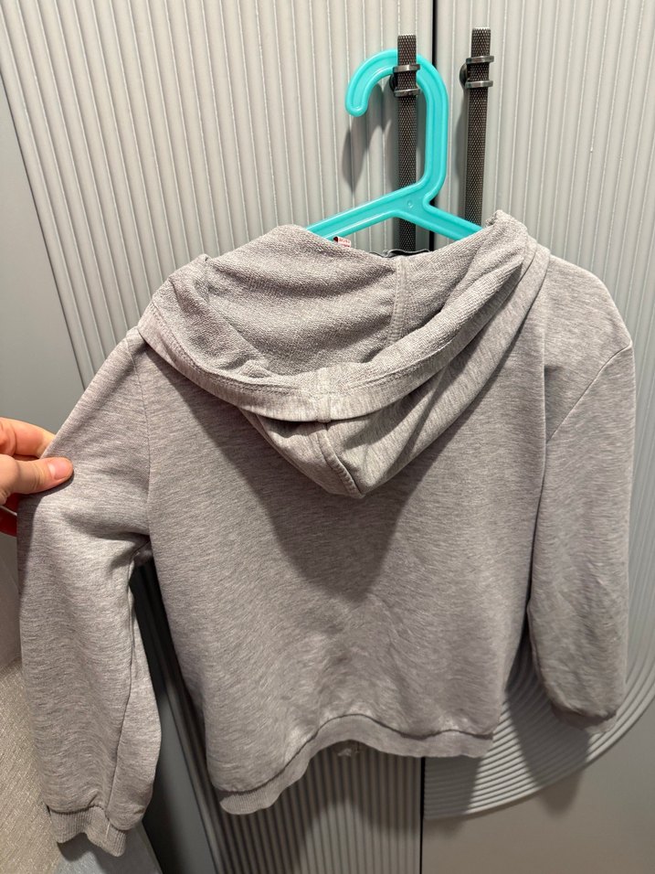 Gri Kapüşonlu Fermuarlı Erkek çocukSweatshirt - Görsel 4