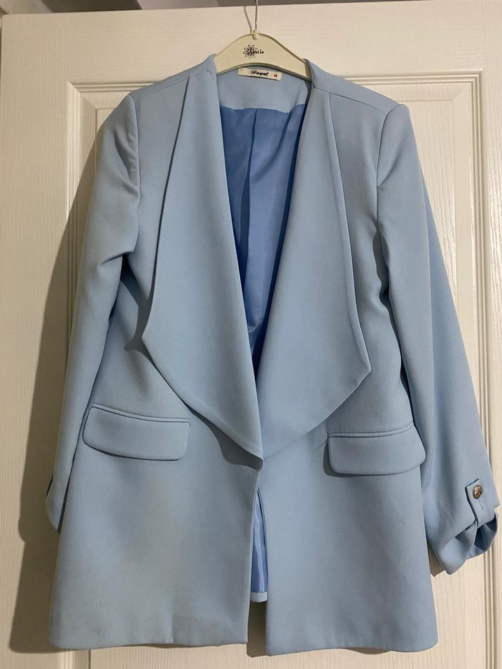 Mavi Düğmeli Kadın Blazer Ceket - Görsel 4