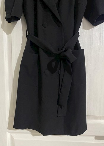 Kemerli Siyah Midi Kadın Ceket - Görsel 5