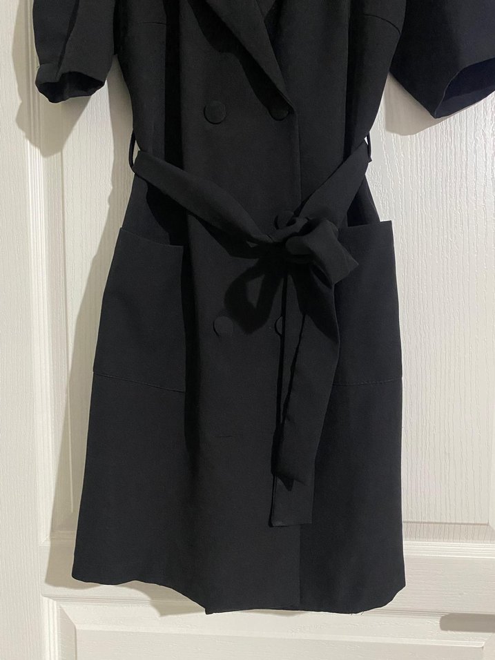 Kemerli Siyah Midi Kadın Ceket - Görsel 5