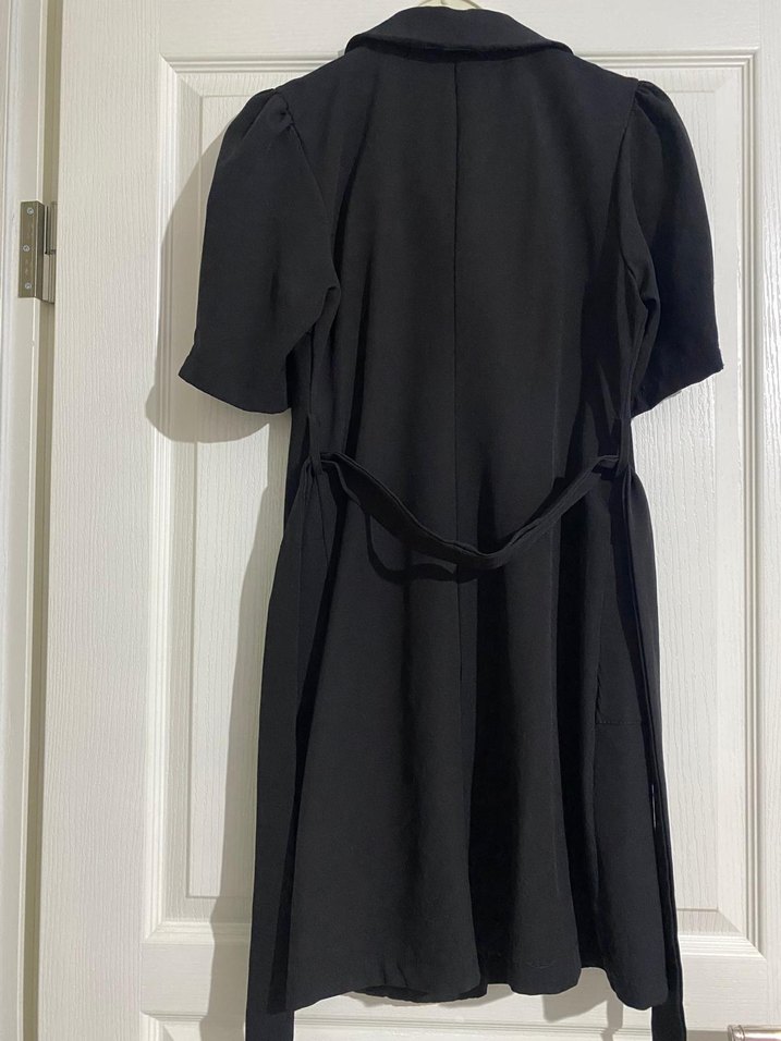 Kemerli Siyah Midi Kadın Ceket - Görsel 3