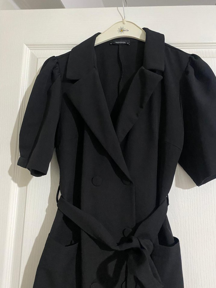 Kemerli Siyah Midi Kadın Ceket - Görsel 2