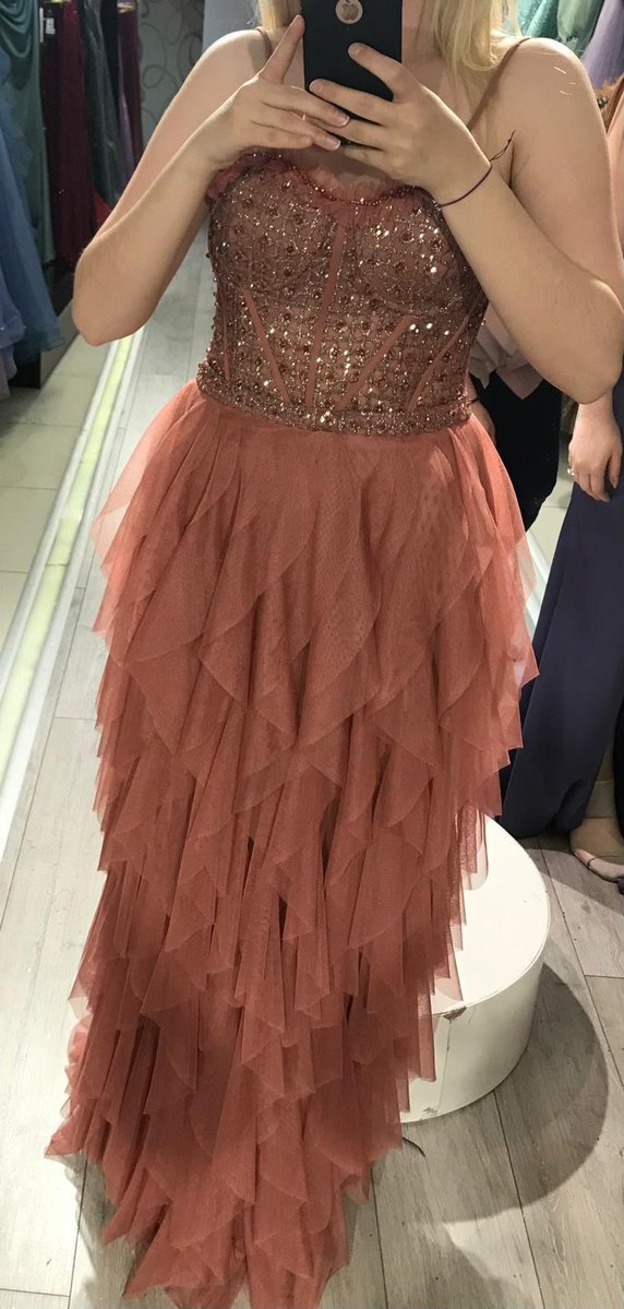 Kahverengi Uzun Drapeli Straplez Abiye - Görsel 3